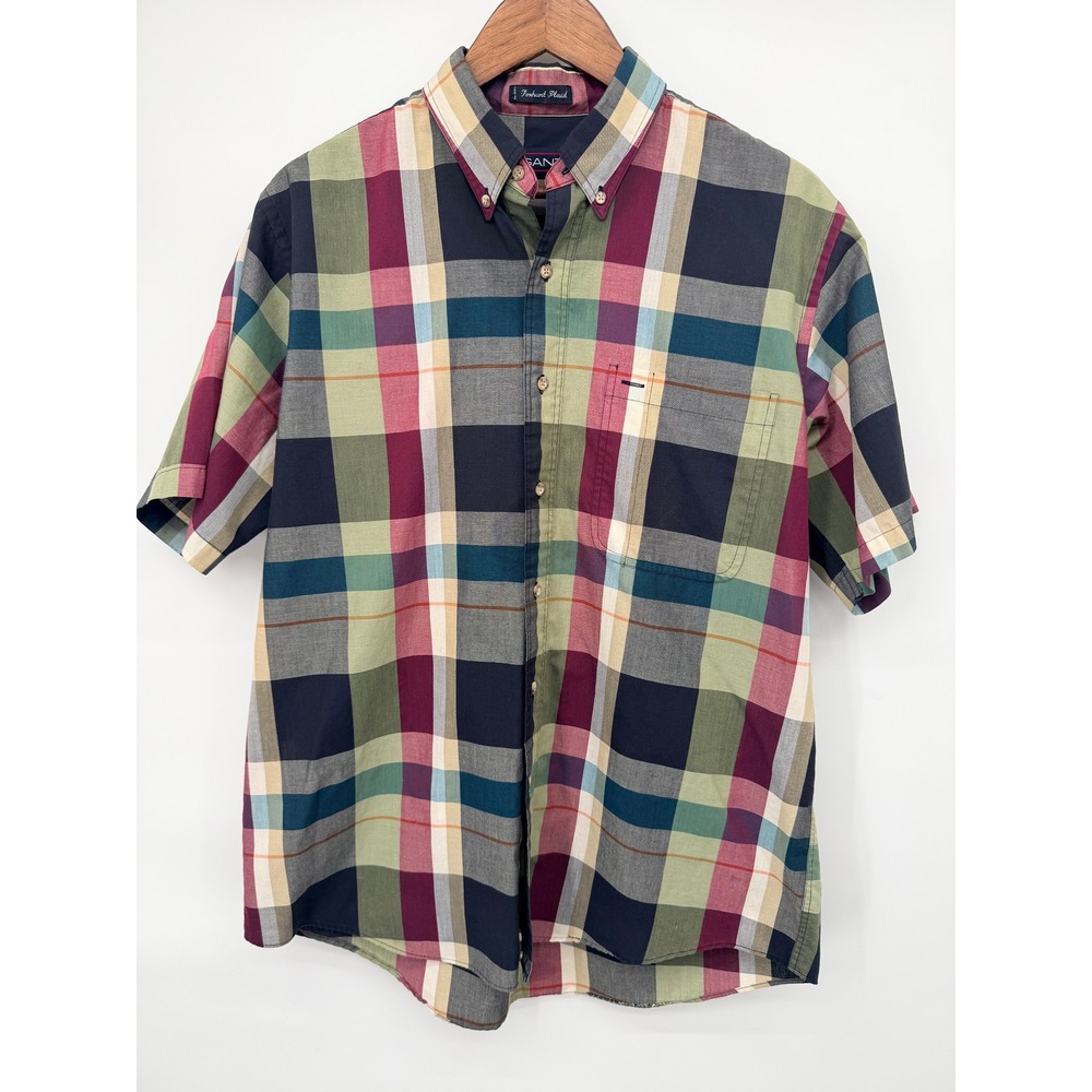 Gant Button Down Shirt Mens Large Multi-Color Good Foxhunt Plaid Short Sleeve